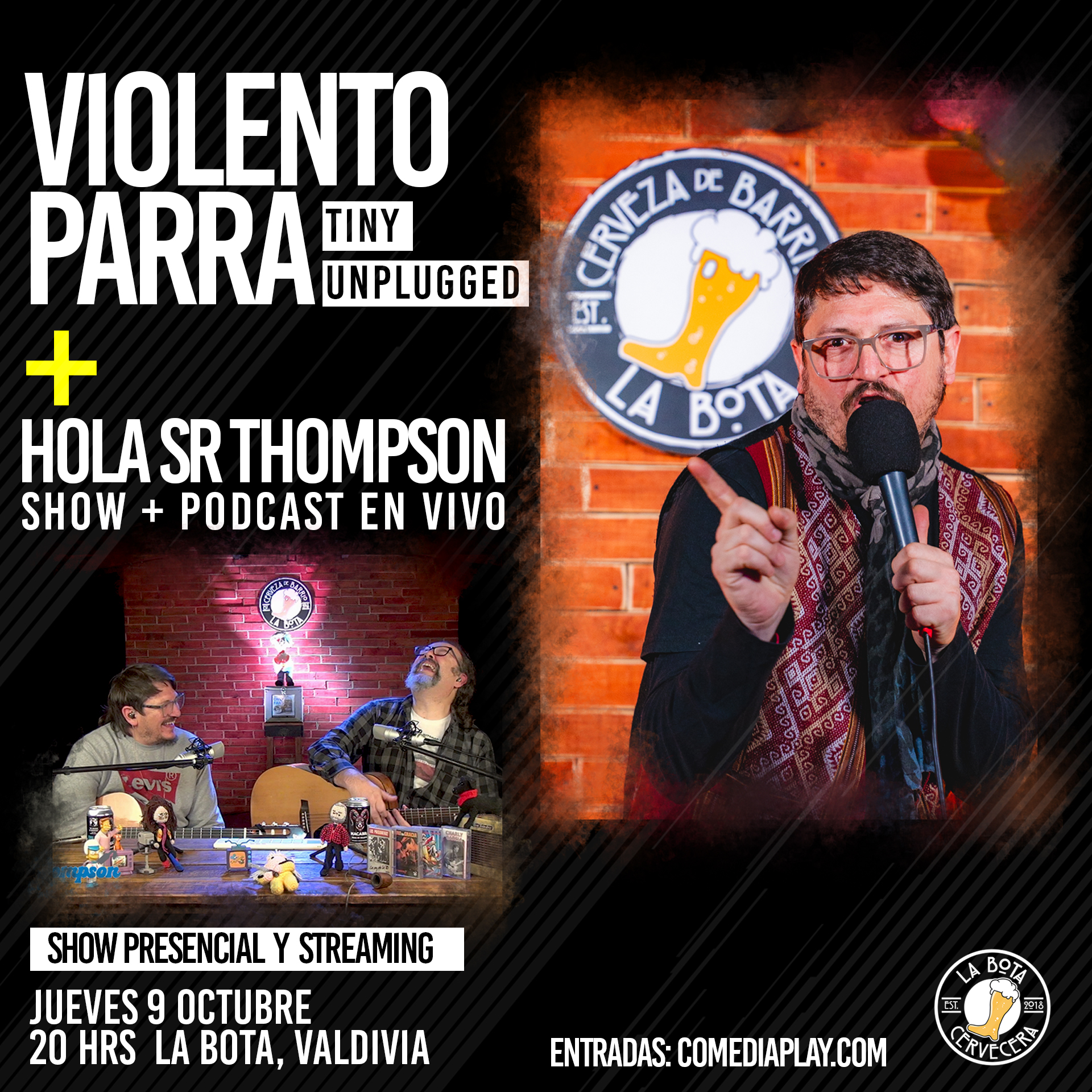 Violento Parra + Hola Sr Thompson en la Bota Cervecera. Jueves 9 de octubre