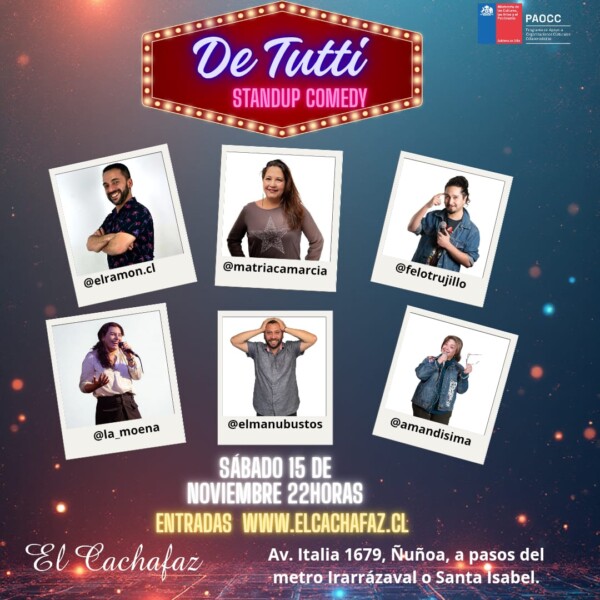 De Tutti: Show Stand-up Comedy – Sáb 15 noviembre a las 22.00hrs