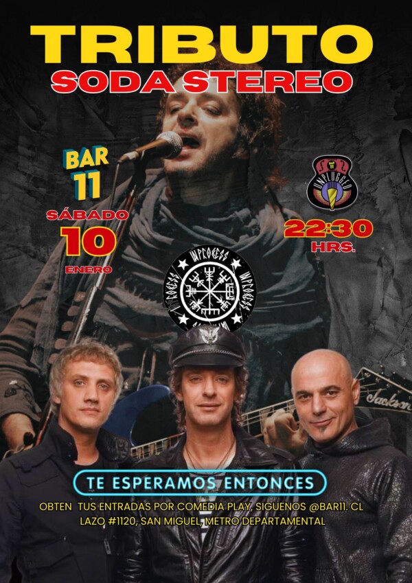 Tributo Soda Stereo Unplugged en Bar 11, Sábado 10 de Enero